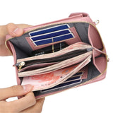 New Women Purses Solid Color Leather Summer Bag Shoulder Strap Mobile Phone Bag Card Holders Wallet Handbag Pockets for Girls