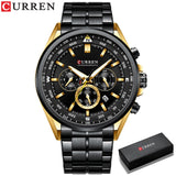 CURREN Men Quartz Wristwatches Luxury Brand Sporty Chronograph Watches with 316 Stainless Steel Luminous Hands Male Clock Black