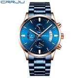 CRRJU Blue Mens Watches with Stainless Steel Top Brand Luxury Men Sports Chronograph Quartz Watches Clock Relogio Masculino