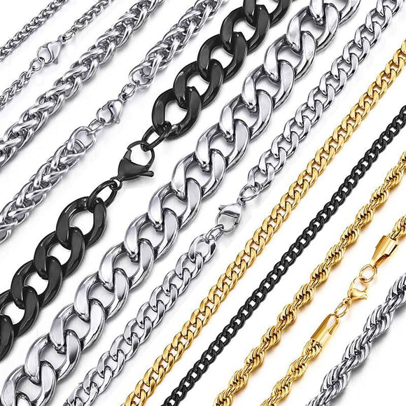 Stainless Steel Chain Necklace for Men Women Curb Cuban Link Chain Black Gold Silver Color Punk Choker Fashion Male Jewelry Gift
