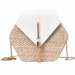 2020 Hexagon Mulit Style Straw+leather Handbag Women Summer Rattan Bag Handmade Woven Beach Circle Bohemia Shoulder Bag