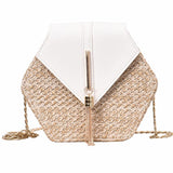 2020 Hexagon Mulit Style Straw+leather Handbag Women Summer Rattan Bag Handmade Woven Beach Circle Bohemia Shoulder Bag