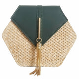 2020 Hexagon Mulit Style Straw+leather Handbag Women Summer Rattan Bag Handmade Woven Beach Circle Bohemia Shoulder Bag