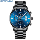 CRRJU Blue Mens Watches with Stainless Steel Top Brand Luxury Men Sports Chronograph Quartz Watches Clock Relogio Masculino