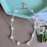 HangZhi 2020 New Korean Sweet Colorful Little Daisy Acrylic Flowers Boho Beaded Clavicle Necklaces for Women Girls Jewelry