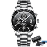 Fashion Watches CRRJU Men Chronograph Luxury Waterproof Watch Black Business Stainless Steel Clock For Men relogio masculino