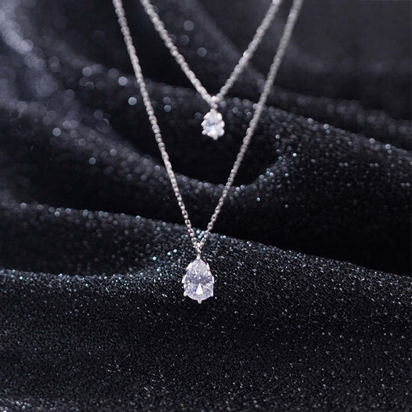 INZATT Real 925 Sterling Silver Zircon Water Drop Pendant Necklace For Fashion Women Cute Fine Jewelry Minimalist Accessories
