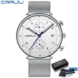 Mens Watch CRRJU Luxury Top Brand Men Stainless Steel WristWatch Men's Military waterproof Date Quartz watches relogio masculino