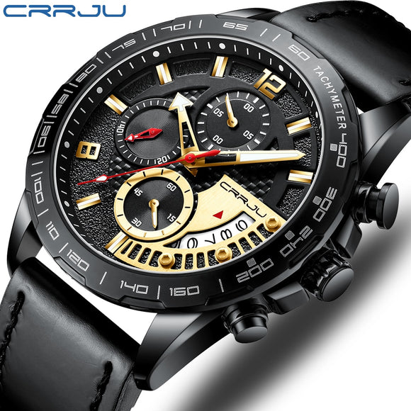 Men Watch CRRJU Calendar Men's Trend Watches Luxury Business Waterproof Gold Quartz Watch Male Stopwatch Clock Relogio Masculino