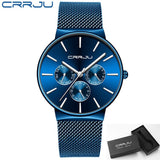 Men Watches CRRJU Top Brand Luxury Waterproof Watch for Male Slim Date WristWatch Mesh Strap Casual Quartz Clock reloj hombre