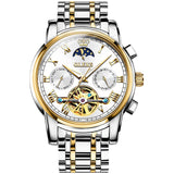 OLEVS Men's Classic Mechanical Watch Waterproof Business Stainless Steel Strap Watch Skeleton Automatic Mechanical Watch