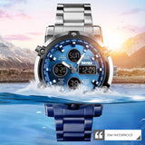 Fashion Men's Wristwatch SKMEI Watch Sport Digital Bracelet 3 Time Countdown Mens Clock Stainless Steel Watches  Male Business