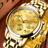 Reloj Hombre LIGE All Gold Watches Mens 2020 Luxury Fashion Quartz Wristwatch Analog Chronograph Men Watch Waterproof Clock+Box