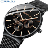 Men Watches CRRJU Top Brand Luxury Waterproof Watch for Male Slim Date WristWatch Mesh Strap Casual Quartz Clock reloj hombre