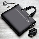 LAORENTOU Men's Genuine Leather Briefcase Business Laptop Handbags Male Crossbody Shoulder Bag Cow Leather Notebook Briefcases