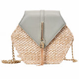 2020 Hexagon Mulit Style Straw+leather Handbag Women Summer Rattan Bag Handmade Woven Beach Circle Bohemia Shoulder Bag