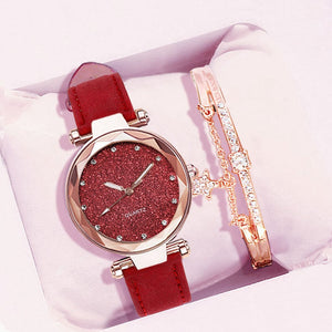 Casual Women Romantic Starry Sky Wrist Watch bracelet Leather Rhinestone Designer Ladies Clock Simple Dress Gfit  Montre Femme