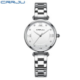 Women Watch CRRJU Fashion Luxury Blue Watch for Women Casual Waterproof Quartz Ladies Stainless Steel Watch relogio feminino