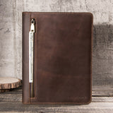 10.5 inch Multifunctional A5 Loose-Leaf Zippered Padfolio Genuine Leather Business Notebook With Cellphone Bag Power Bank Pocket