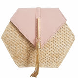 2020 Hexagon Mulit Style Straw+leather Handbag Women Summer Rattan Bag Handmade Woven Beach Circle Bohemia Shoulder Bag