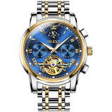 OLEVS Men's Classic Mechanical Watch Waterproof Business Stainless Steel Strap Watch Skeleton Automatic Mechanical Watch