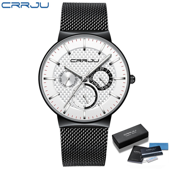 CRRJU Mens Watches Luxury Fashion Ultra-thin Auto Date Wrist Watch Waterproof Big Face Sport Watch for Men Relogio Masculino