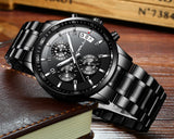 Fashion Watches CRRJU Men Chronograph Luxury Waterproof Watch Black Business Stainless Steel Clock For Men relogio masculino