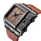 OULM Brand Original Unique Design Square Men Wristwatch Wide Big Dial Casual Leather Strap Quartz Watch Male Sport Watches