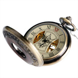 Retro Luxury Wood Circle Skeleton Pocket Watch Men Women Unisex Mechanical Hand-winding Roman numerals Necklace Gift P2012C