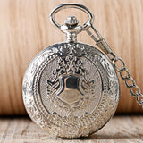 Luxury Silver Shield Pattern Round Dial Mechanical Pocket Watch Casual Antique Fob Watch For Men Women