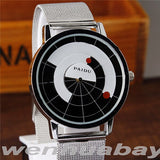 Paidu Unique Arc pointer  Black/White Quartz Stainless Mesh Band Wrist Watch Mens Boy Turntable Dial Digital Gift Wristwatches