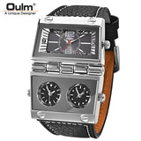 OULM 9525 Watches Men Two Big Dials Quartz Wristwatch Rectangle Radio Style Male Military Watch Clock relogio masculino