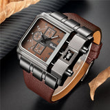 OULM Brand Original Unique Design Square Men Wristwatch Wide Big Dial Casual Leather Strap Quartz Watch Male Sport Watches