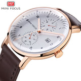 MINIFOCUS Top Brand Luxury Mens Watches Big Dial Rose Gold Fashion Quart Wristwatch Calendar Waterproof Chronograph Male Clock