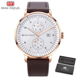 MINIFOCUS Top Brand Luxury Mens Watches Big Dial Rose Gold Fashion Quart Wristwatch Calendar Waterproof Chronograph Male Clock