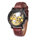 2020 Gold Black Men's Luxury Brand Automatic Mechanical Watches Hollow Out Transparent Skeleton Watches Genuine Leather Bands