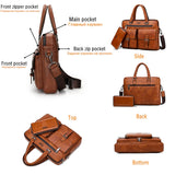 JEEP BULUO Brand Man'sBusiness Briefcase Bag 2pcs/set Split Leather High Quality Men office Bags For 13. 3 inch Laptop A4 Causel