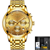 Reloj Hombre LIGE All Gold Watches Mens 2020 Luxury Fashion Quartz Wristwatch Analog Chronograph Men Watch Waterproof Clock+Box