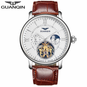 Vegamono Mens Watches Top Brand Luxury Skeleton Watch Men Sport Leather Tourbillon Automatic Mechanical Wristwatch