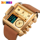 Men's Watch Waterproof Leather Strap Quartz Watches Men Luxury Brand Square Wristwatch Casual Clock Man reloj hombre SKMEI