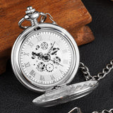 Luxury Silver Pocket Watch Mens Unique Roman Number Sculpture Dial Fashion Mens Mechanical Watches With FOB Chain Men Women Gift