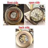 Vintage Skeleton Steampunk Mechanical Pocket Watch Necklace Hand Wind Silver Bronze Retro Clock Chain Pendant Men Women Gift