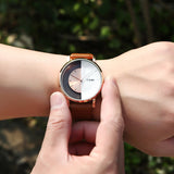 Unique Watch Creative Half Transparent Unisex Watch For Men Women Couple Geek Stylish Leather Wristwatch Fashion Quartz-watch