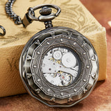 Unique Silver London Pocket Fob Watches Hand Wind Skeleton Man Women Steampunk Mechanical Pocket Watch With Pendant Chain Clock