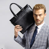 LAORENTOU Men's Genuine Leather Briefcase Business Laptop Handbags Male Crossbody Shoulder Bag Cow Leather Notebook Briefcases