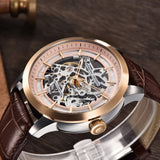 Vegamono Fashion Leather Gold Watch Men Automatic Mechanical Skeleton Waterproof Watches Relogio Masculino Box