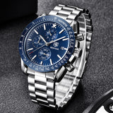 BENYAR Men Watch Business Chronogragh Full Steel Quartz Top Brand Luxury Casual 3Bar Waterproof Sports Male Silver Blue 2019 New