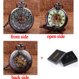 Vintage Skeleton Steampunk Mechanical Pocket Watch Necklace Hand Wind Silver Bronze Retro Clock Chain Pendant Men Women Gift