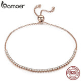 BAMOER 925 Sterling Silver Sparkling Strand Bracelet Women Link Tennis Bracelet Silver Jewelry 3 Colors SCB029