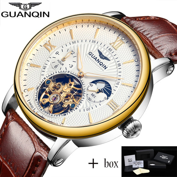 relogio masculino GUANQIN Mens Watches Luxury Brand Tourbillon Skeleton Automatic Watch Men Sport Leather Mechanical Wristwatch